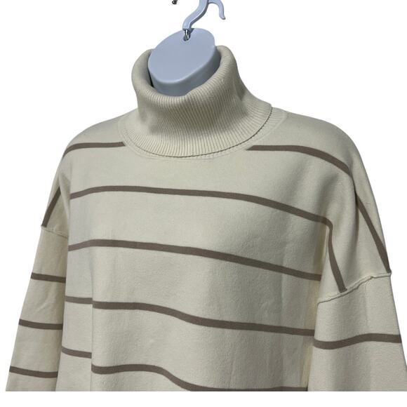 Free People Paulie Cropped Turtleneck Sweater Cream Beige Stripe  Women's Large - Picture 7 of 14